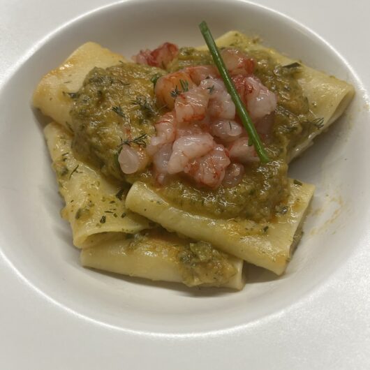 Paccheri zucchine e gamberi rossi